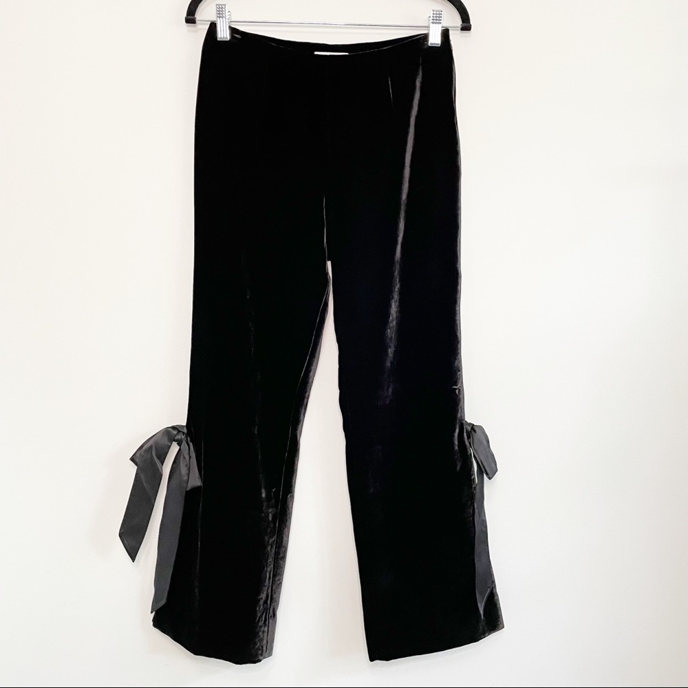 Cinq A Sept Lou Velvet Crop Flare Pants In Black With Ribbon Ties Size 4 - Picture 2 of 8